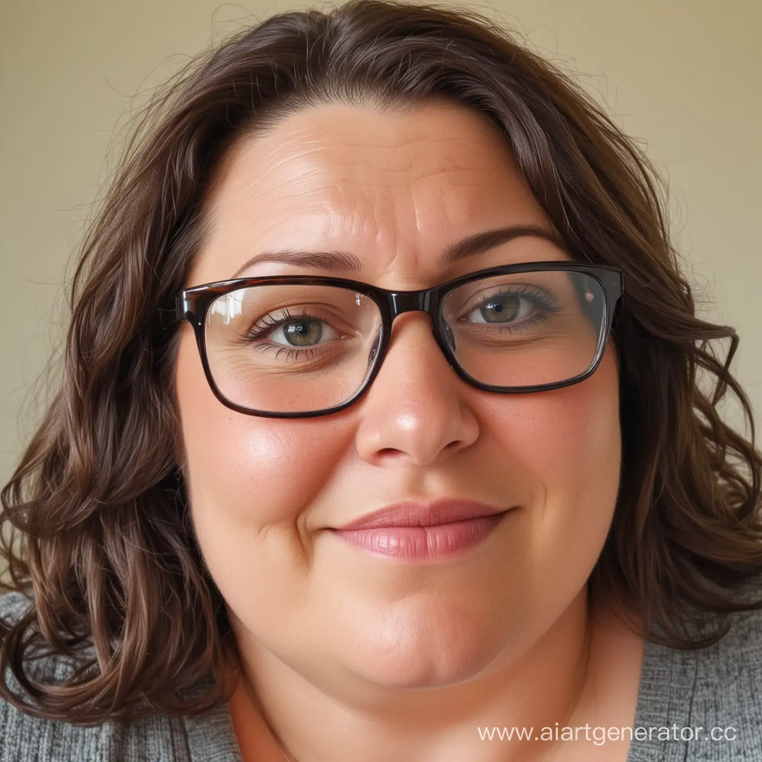 BBW brunette mother in her 40s, wearing glasses