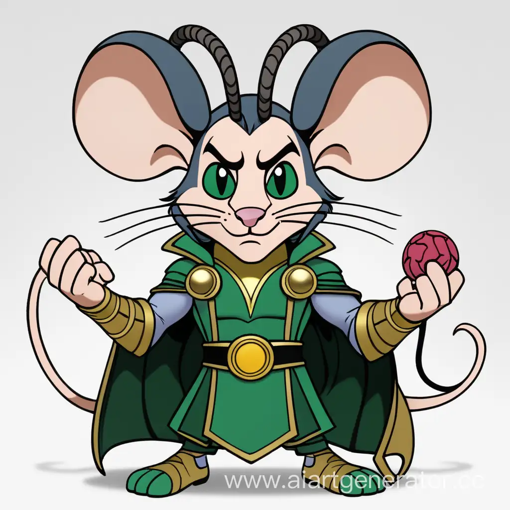 Герой мультсериала mouse Brain в образе злодея Локи с рогами