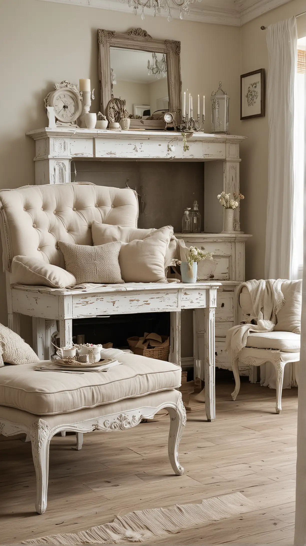 Cozy Shabby Chic Living Room with Distressed Furniture