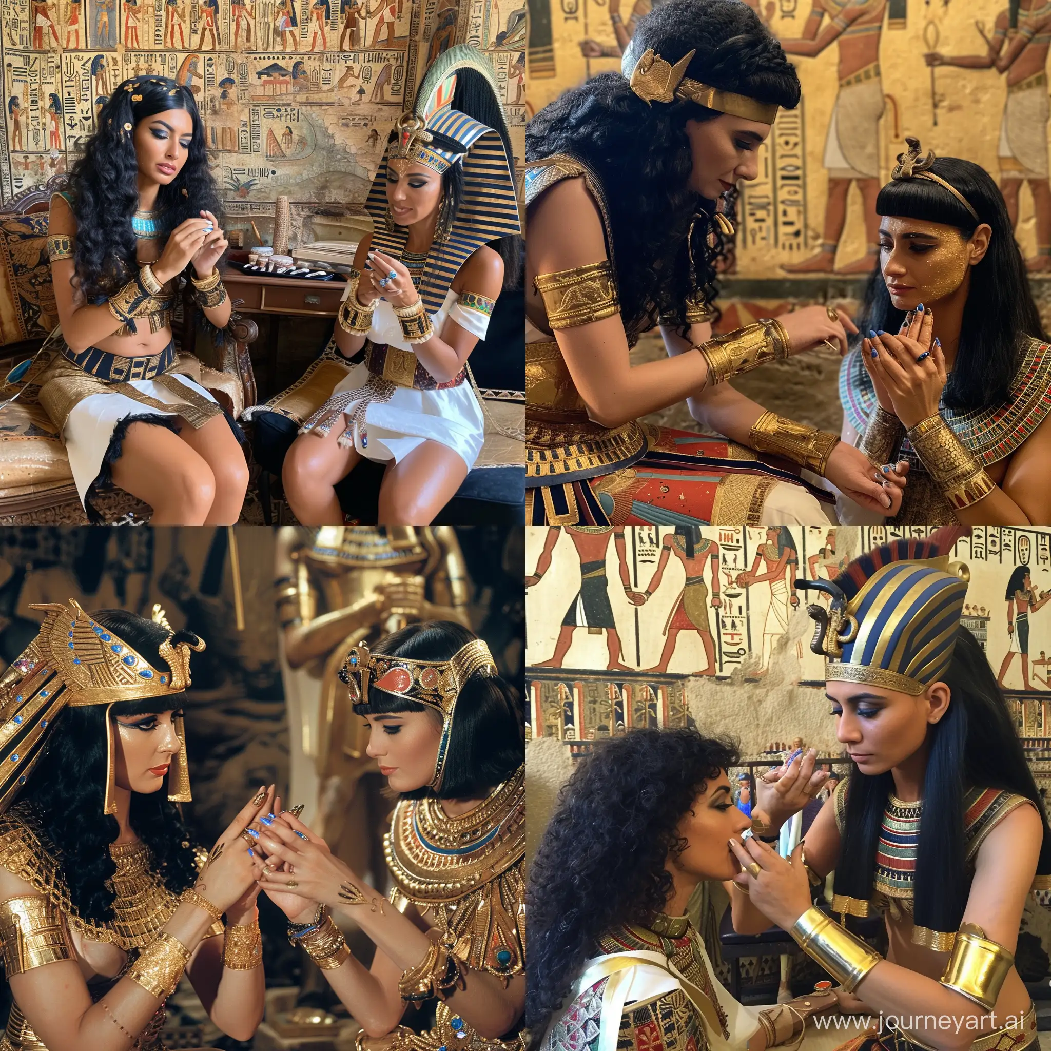 Cleopatra and a manicure master in session 