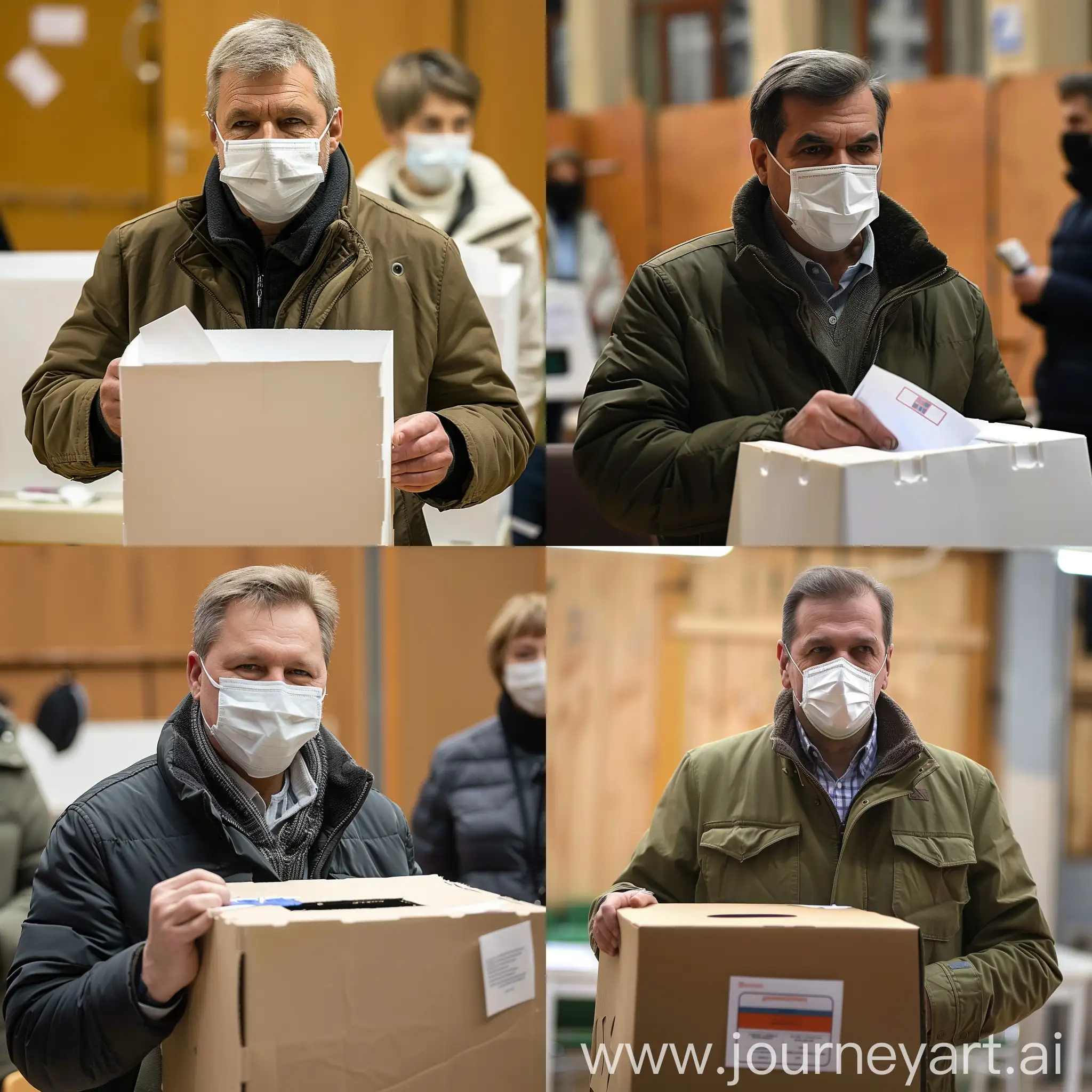 A man in an anonymous mask votes in the elections in Russia