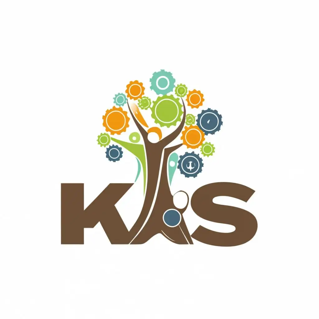 logo, draw a tree that have humans and gears as it's fruits., with the text "khas", typography, be used in Education industry