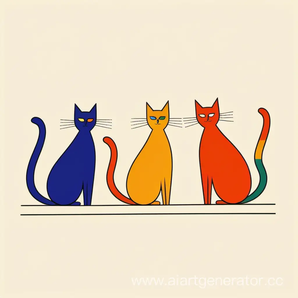 Colorful-Minimalist-Cat-Play-Abstract-Raster-Drawing