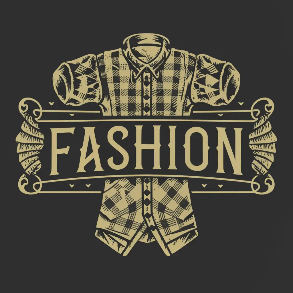 a logo design,with the text "Fashion", main symbol:Flannel shirt, abstract, vintage, monochromatic, minimalistic, traditional tattoo theme,Minimalistic,clear background
