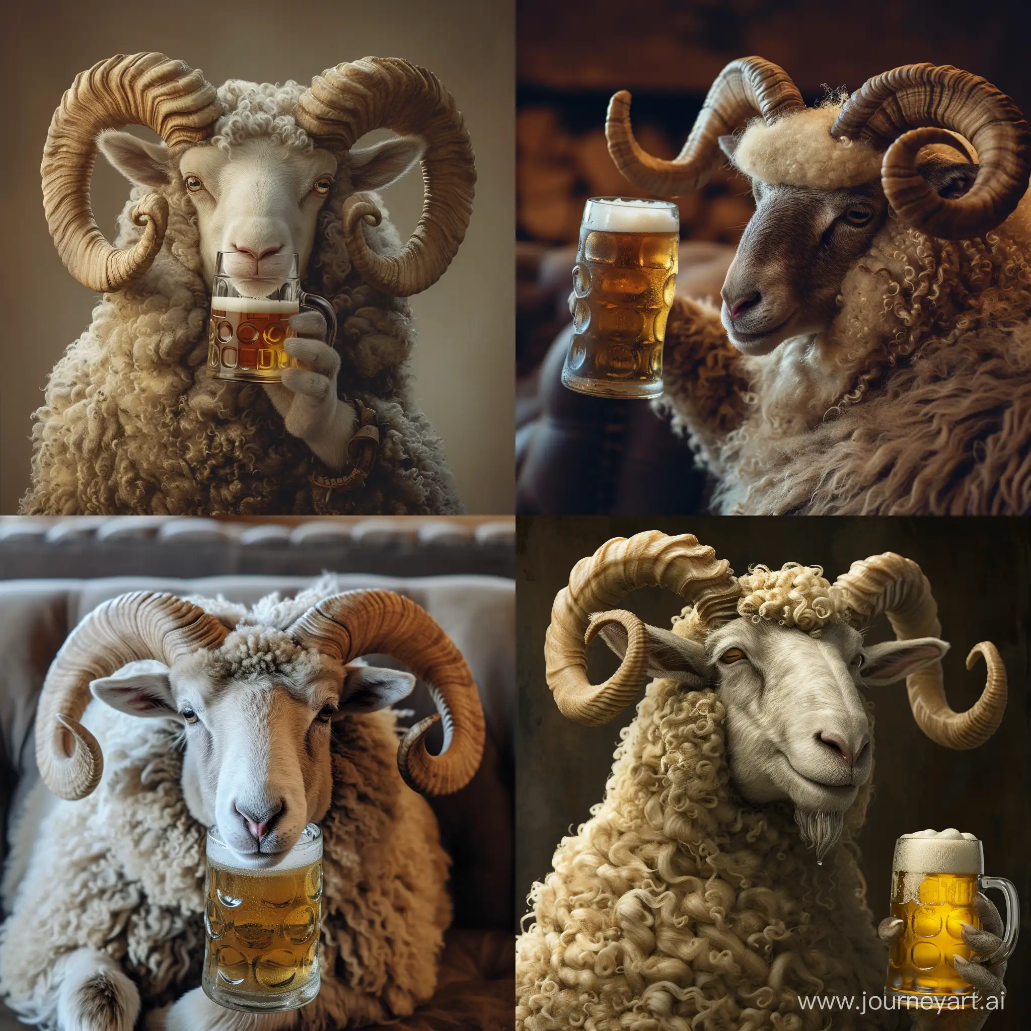 Majestic-BeerLoving-Ram-with-Curly-Horns-Surrounded-by-Friends