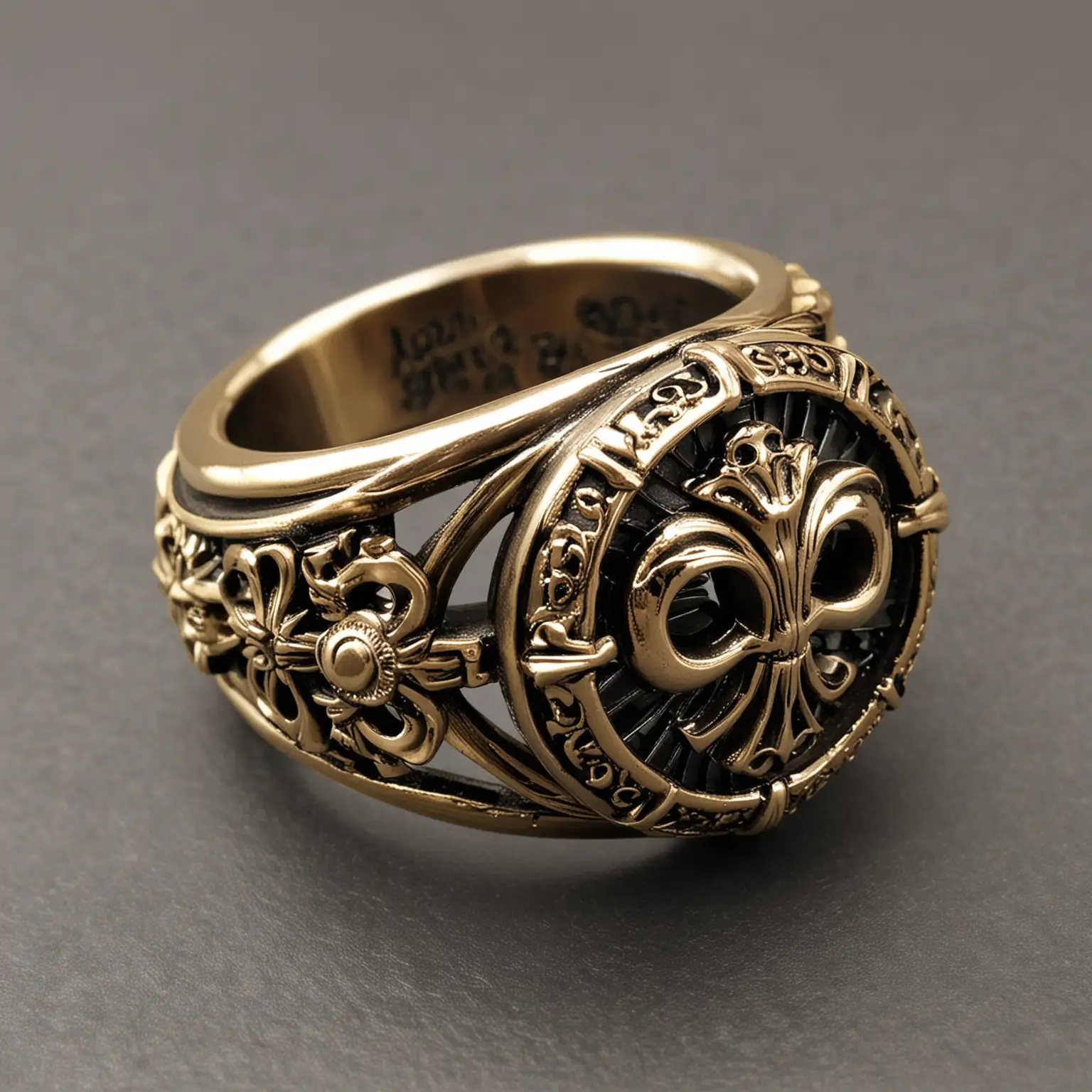 design a Chrome Hearts styled ring antique Gold inspired by goth