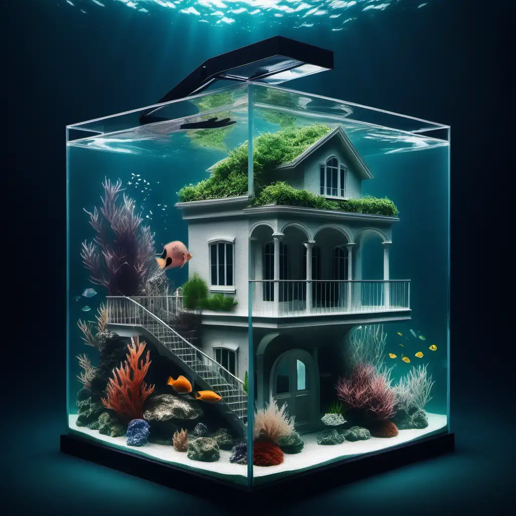 Enchanting Underwater Haven Aquarium House Illustration