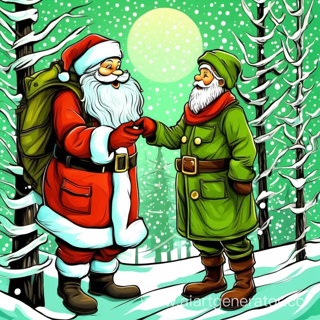 лесной инспектор поздравляет с новым годом дед мороз новогодняя елка зеленый