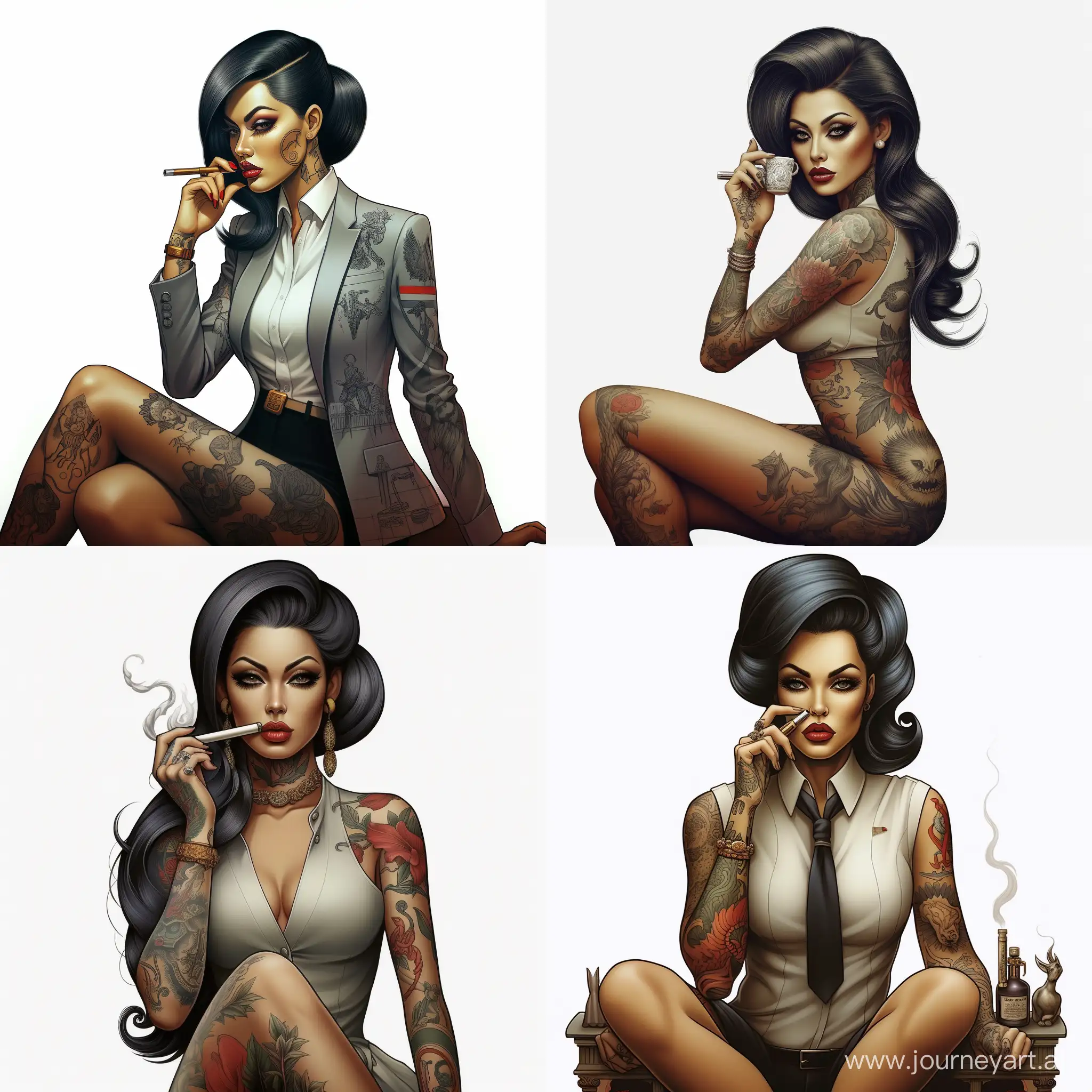 Elegantly-Tattooed-Yakuza-Girl-Smoking-Cigarette-HyperDetailed-Realistic-Art