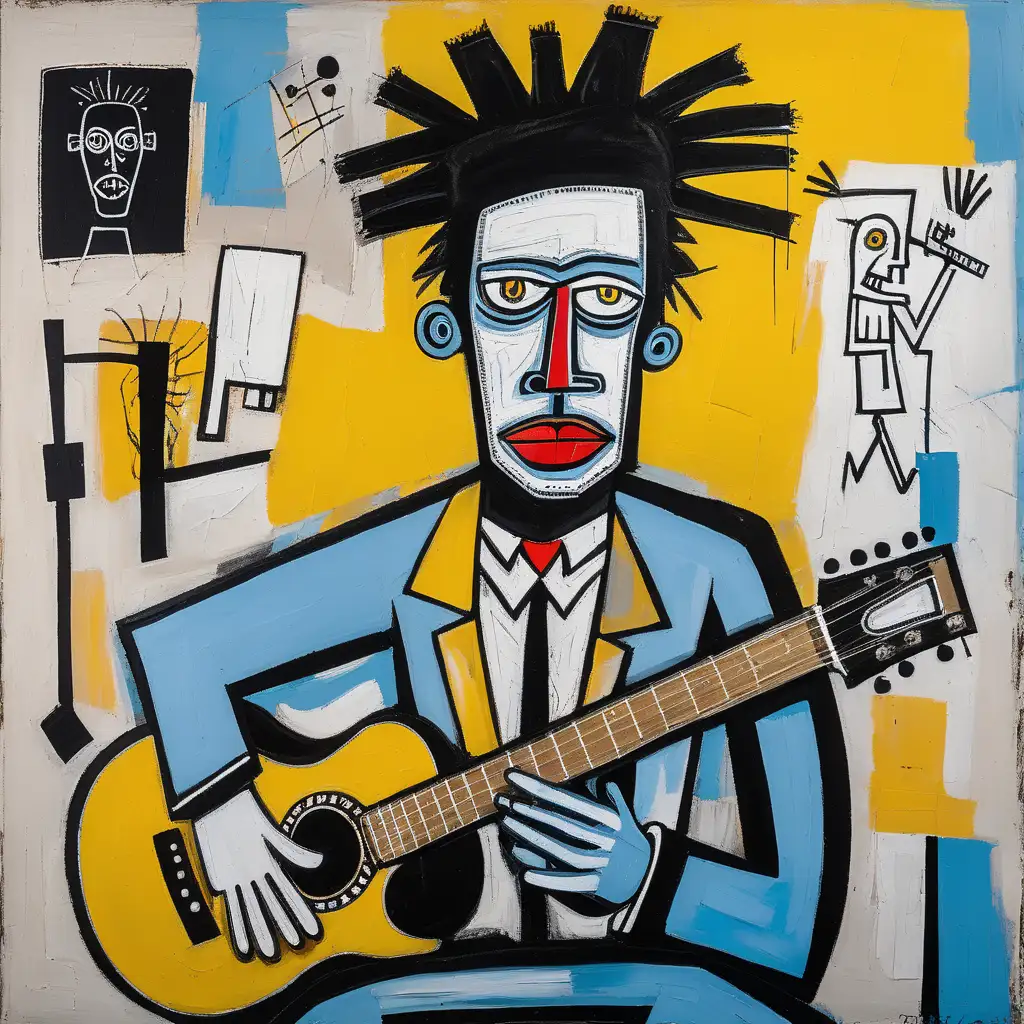 Man Playing Guitar Basquiat and Picasso Inspired Art