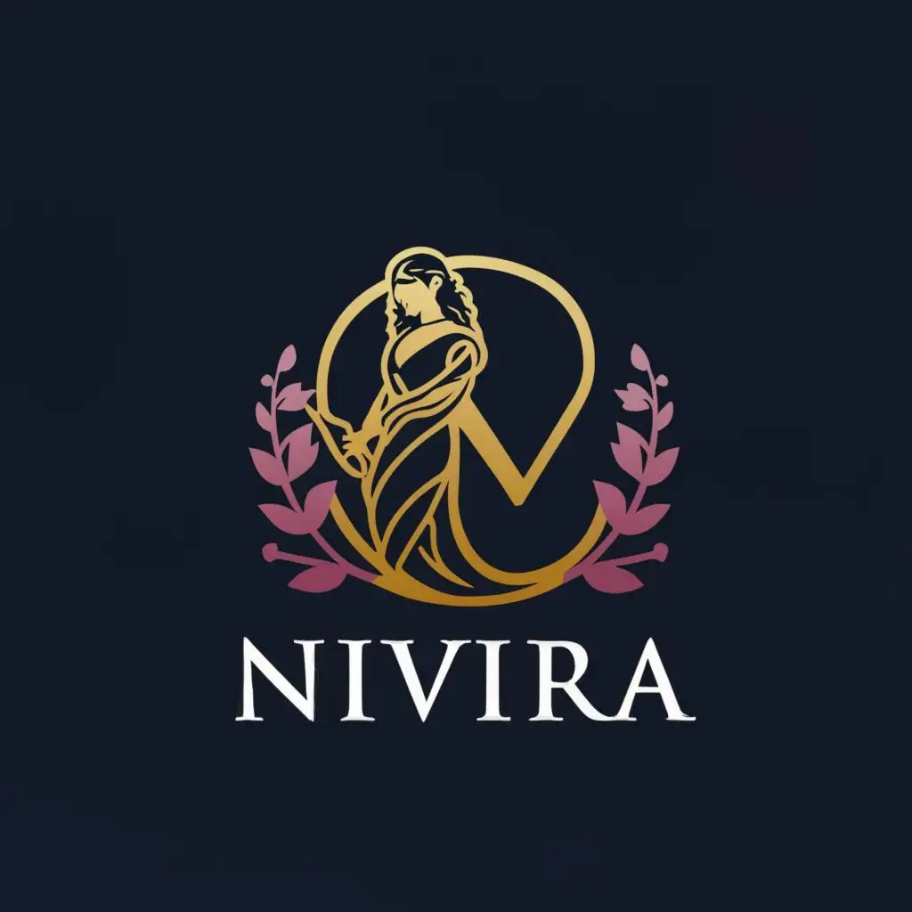 logo, create a logo with letter N  that looks like a woman draped in saree, with the text "NIVIRA", typography