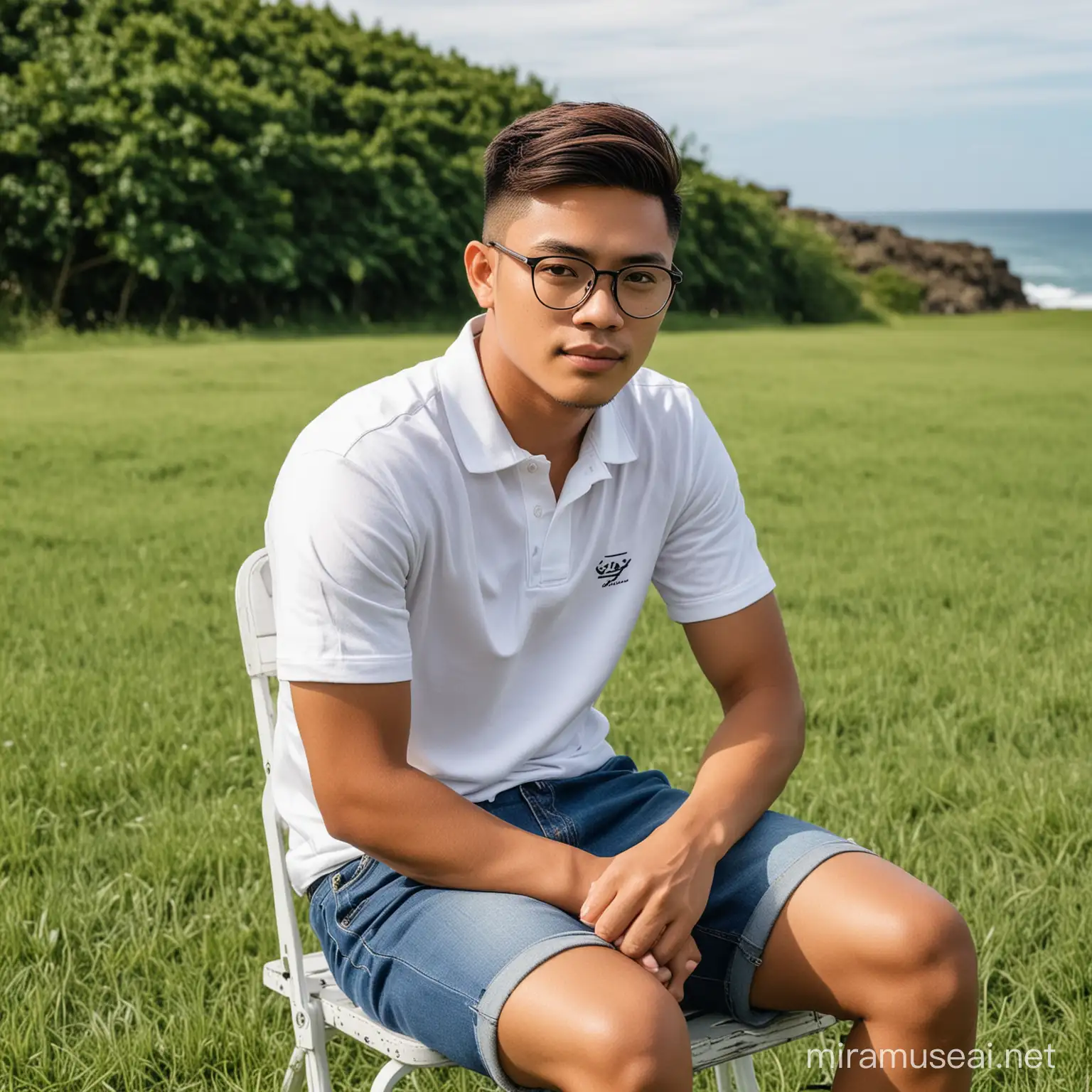 Confident Filipino Teenager with Undercut Hair by the Sea