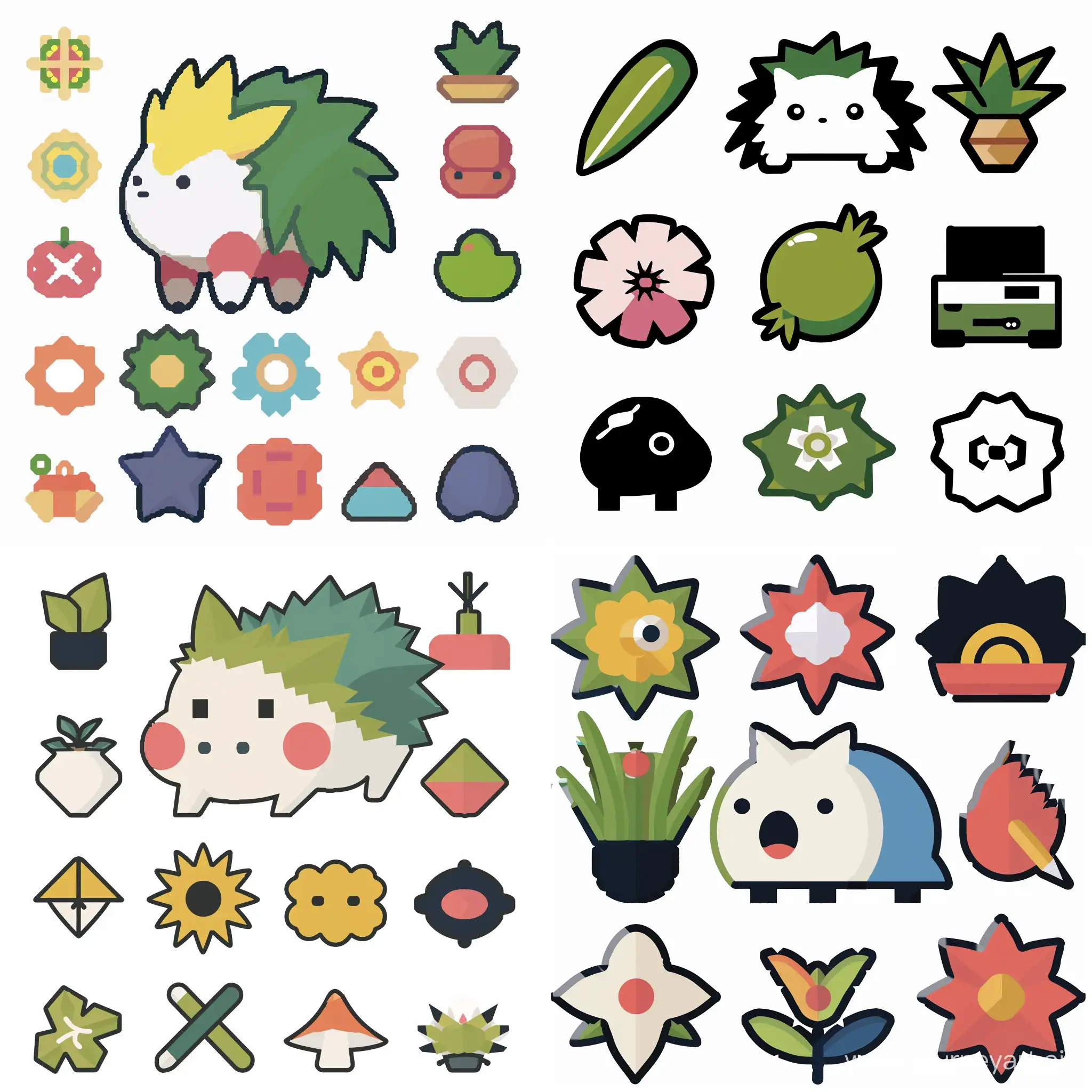 https://static.wikia.nocookie.net/pokepediabr/images/6/61/492Shaymin.png/revision/latest/scale-to-width-down/180?cb=20211222223550&path-prefix=pt-br digital icon sheet, simple shapes, white background