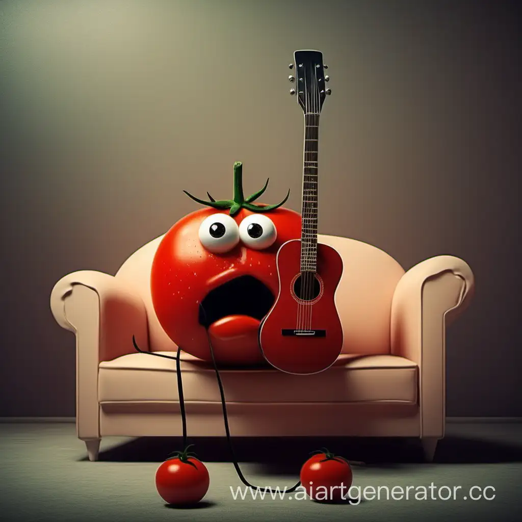 Melancholic-Tomato-Strums-Guitar-on-the-Couch