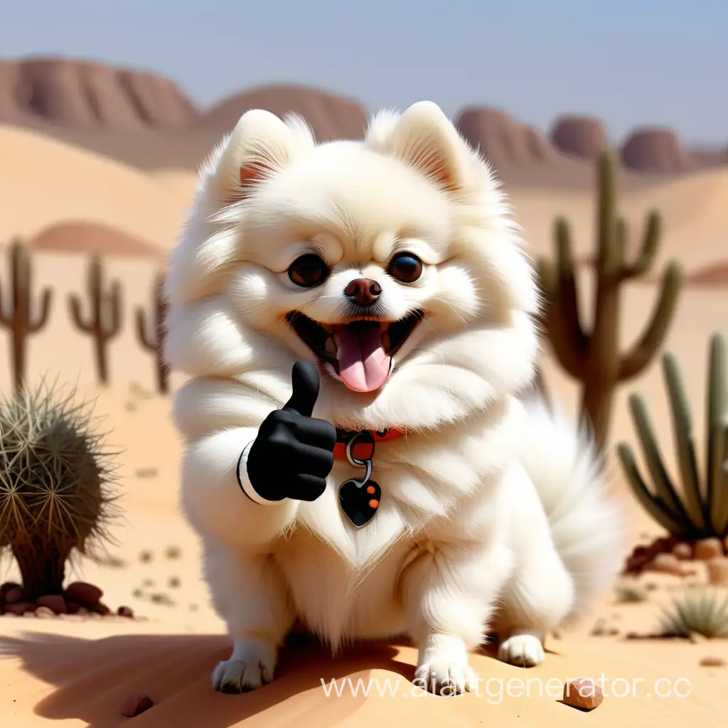 ThumbsUp-Pomeranian-White-Spitz-in-Desert