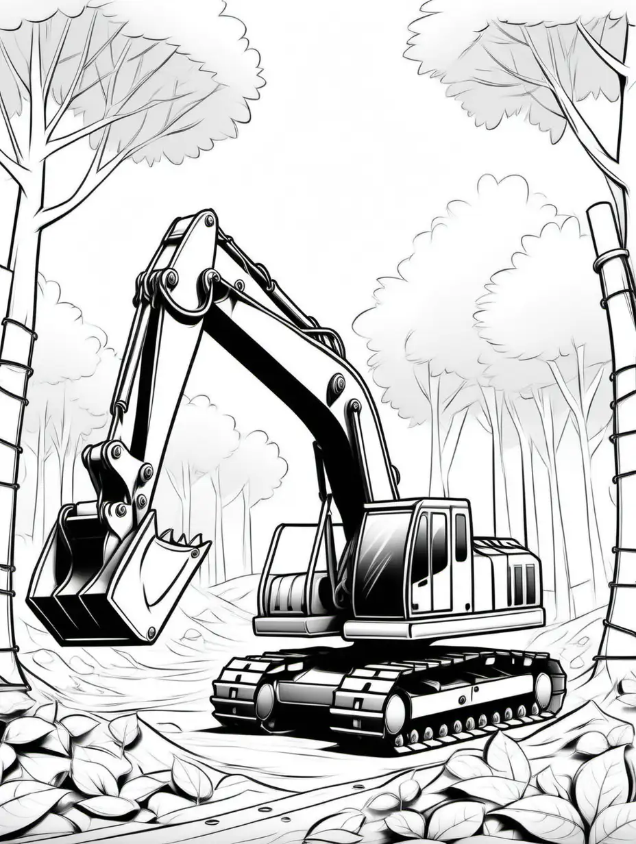 Childrens Coloring Book Chain Excavator at Construction Site