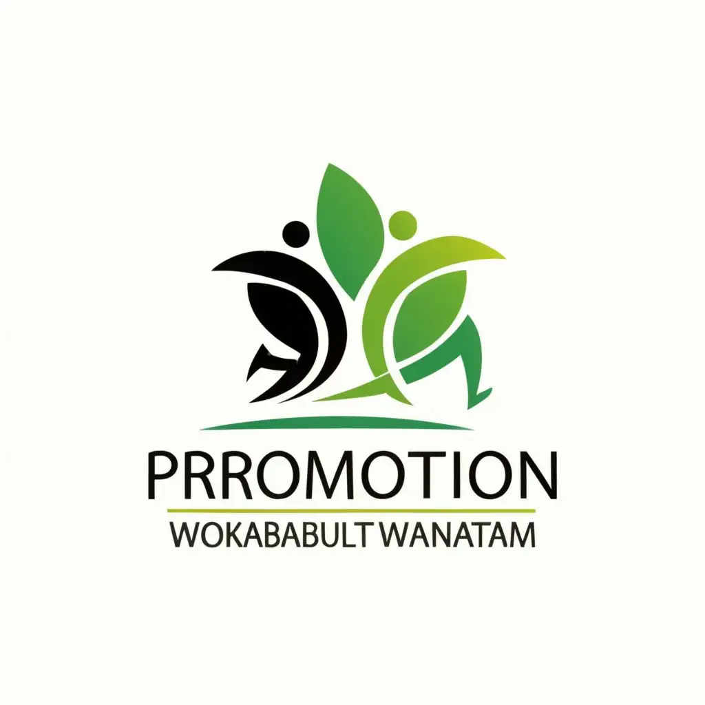 logo, A Green Leaf with legs walking, with the text "NGO PROMOTION INC.
"Wokabaut Wantaim"", typography