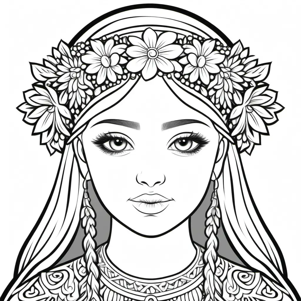 coloring page Ukrainian girl head circlet of flowers