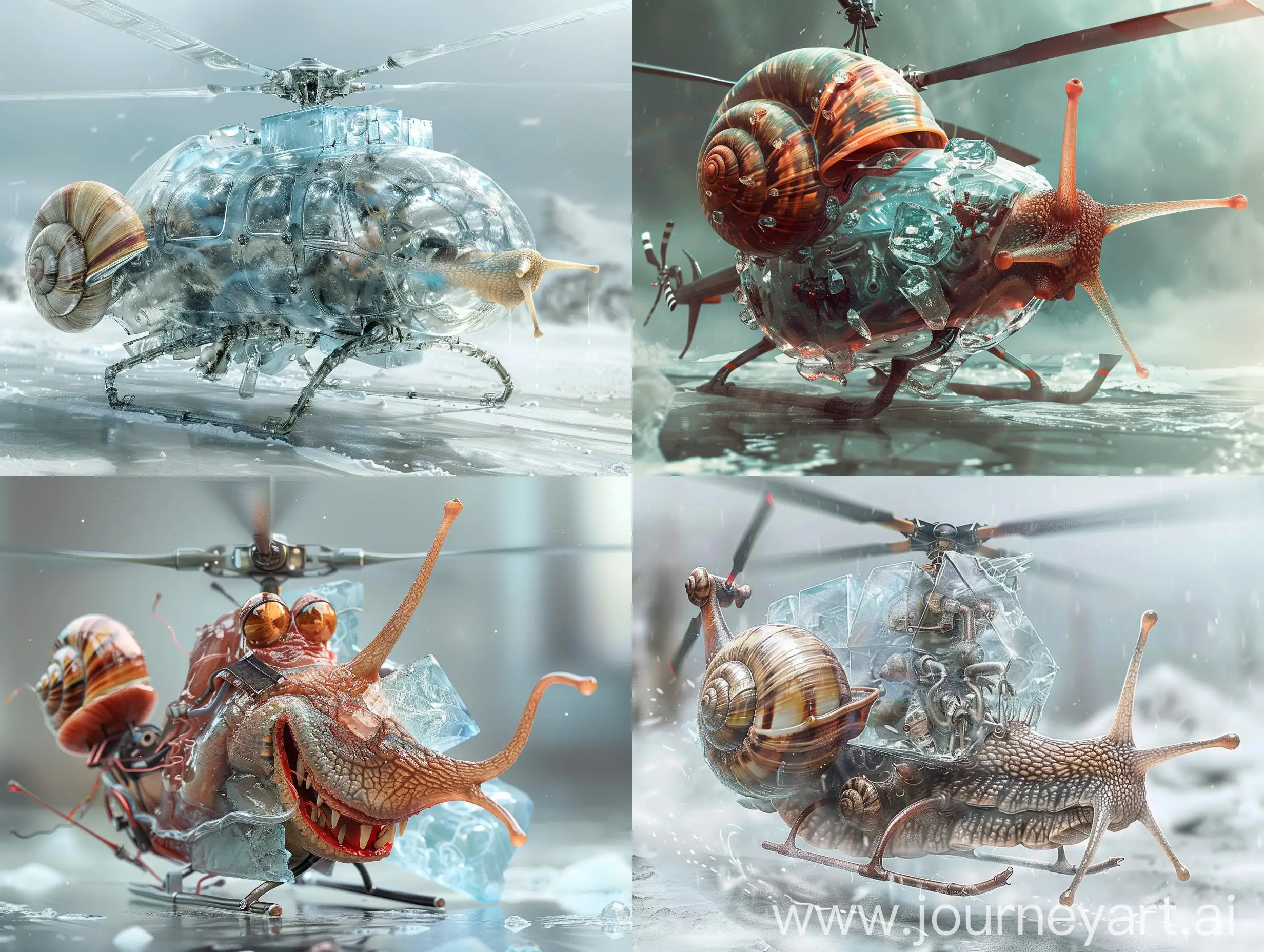 Monster-no whole body, a fusion of snails, helicopters, and transparent ice blocks