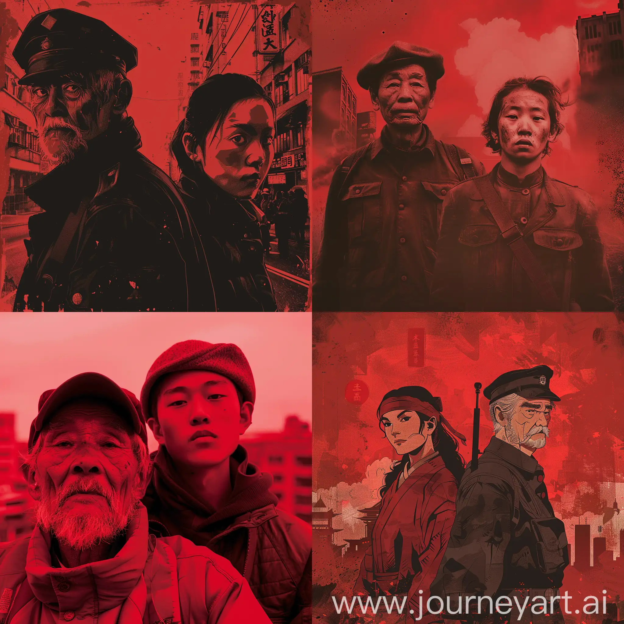 Resolute-Will-Old-Eighth-Route-Army-Guardian-with-Modern-Youth-in-Urban-Red-Tone