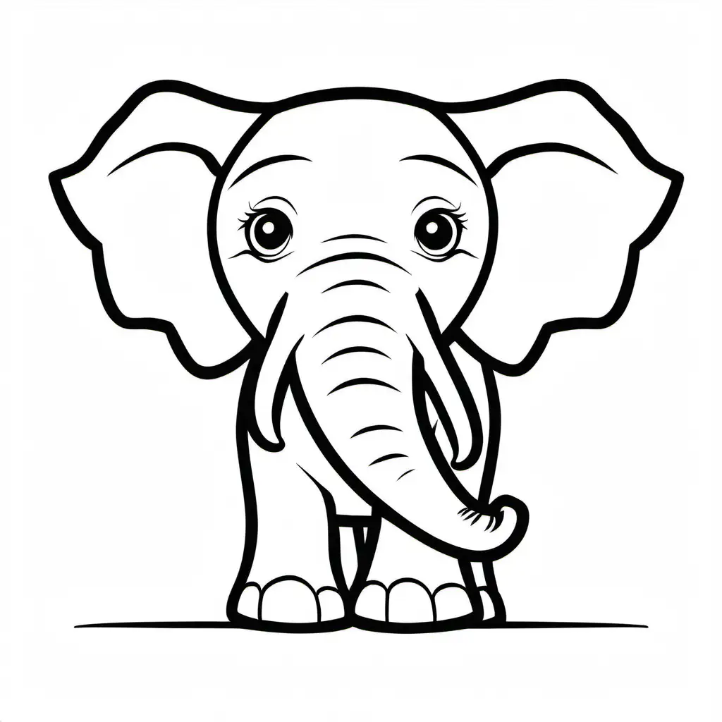 An elephant image with no other background, Coloring Page, black and white, line art, white background, Simplicity, Ample White Space. The background of the coloring page is plain white to make it easy for young children to color within the lines. The outlines of all the subjects are easy to distinguish, making it simple for kids to color without too much difficulty