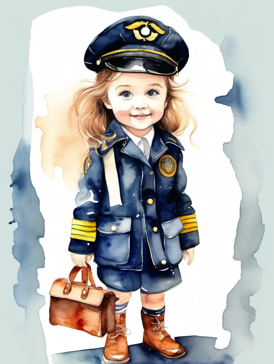 Charming Watercolor Portrait of an Aspiring Pilot Girl