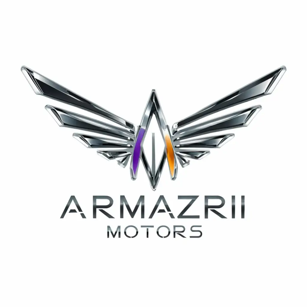 a logo design,with the text "Armazri Motors", main symbol:chrome wings, air, fast, emblem, "A",Moderate,be used in Travel industry,clear background