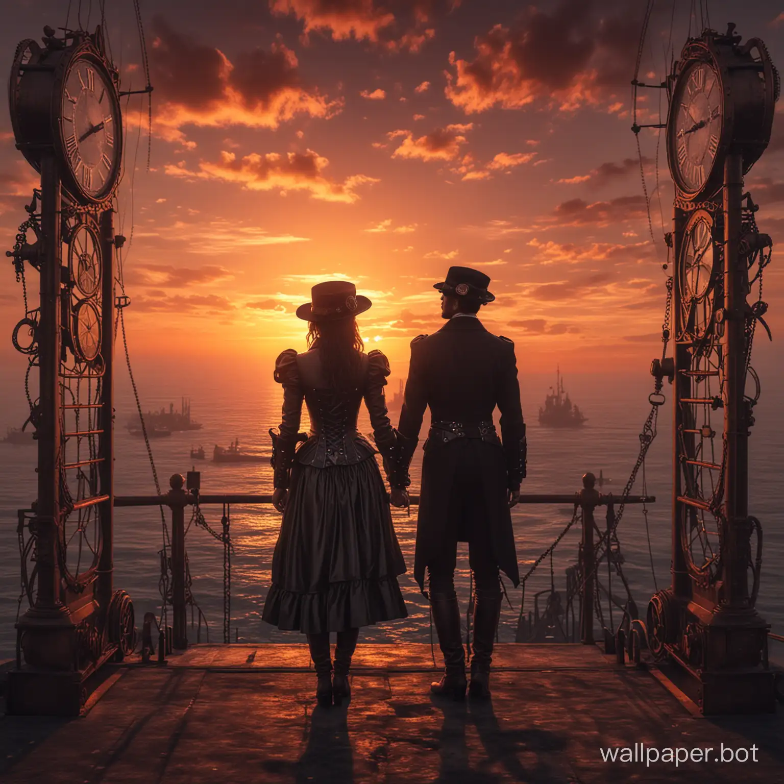 Dark romantic steampunk sunset