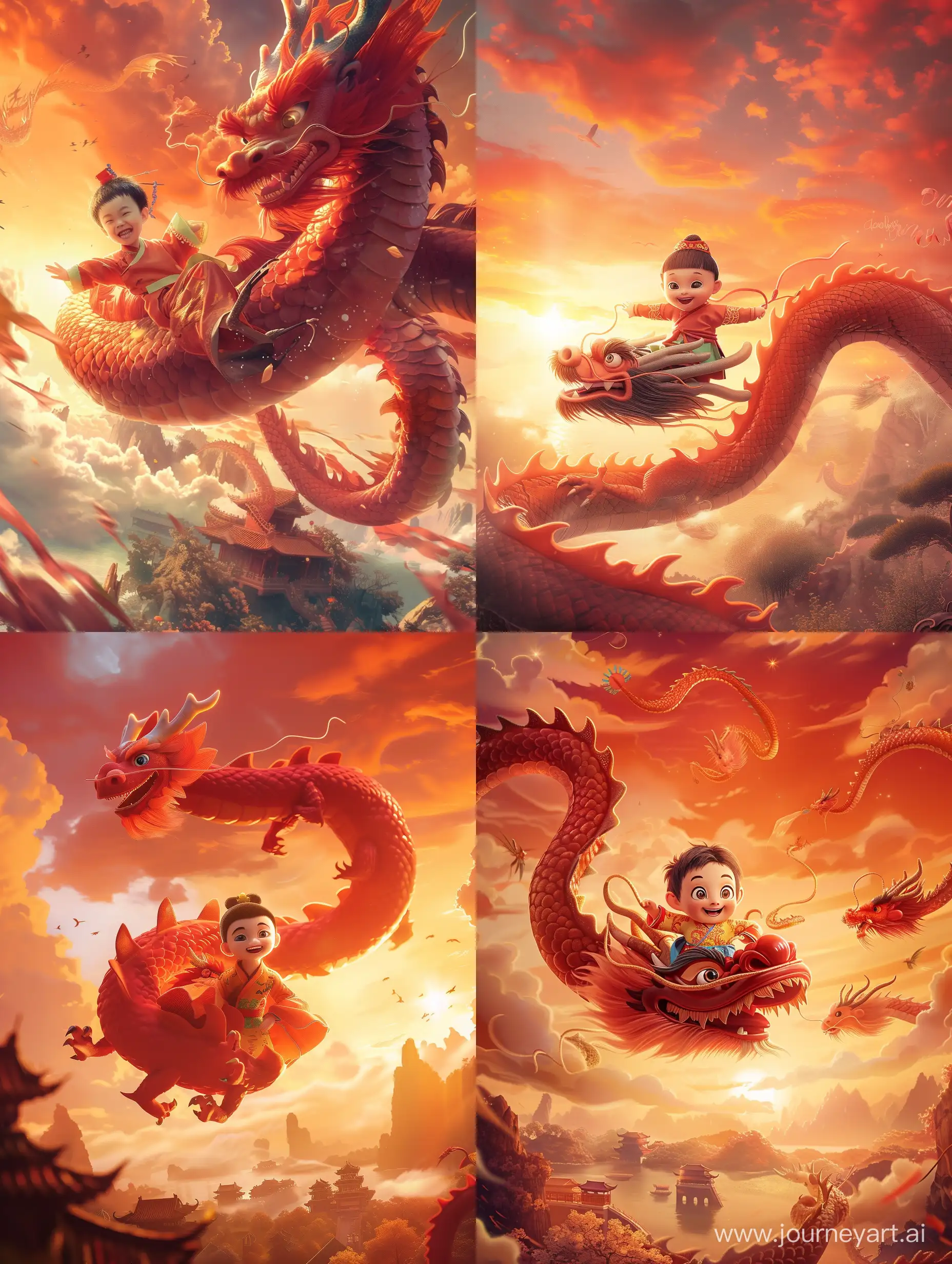 Chinese-Kindergarten-Boy-Riding-Red-Dragon-Over-Taiping-Lake-Garden