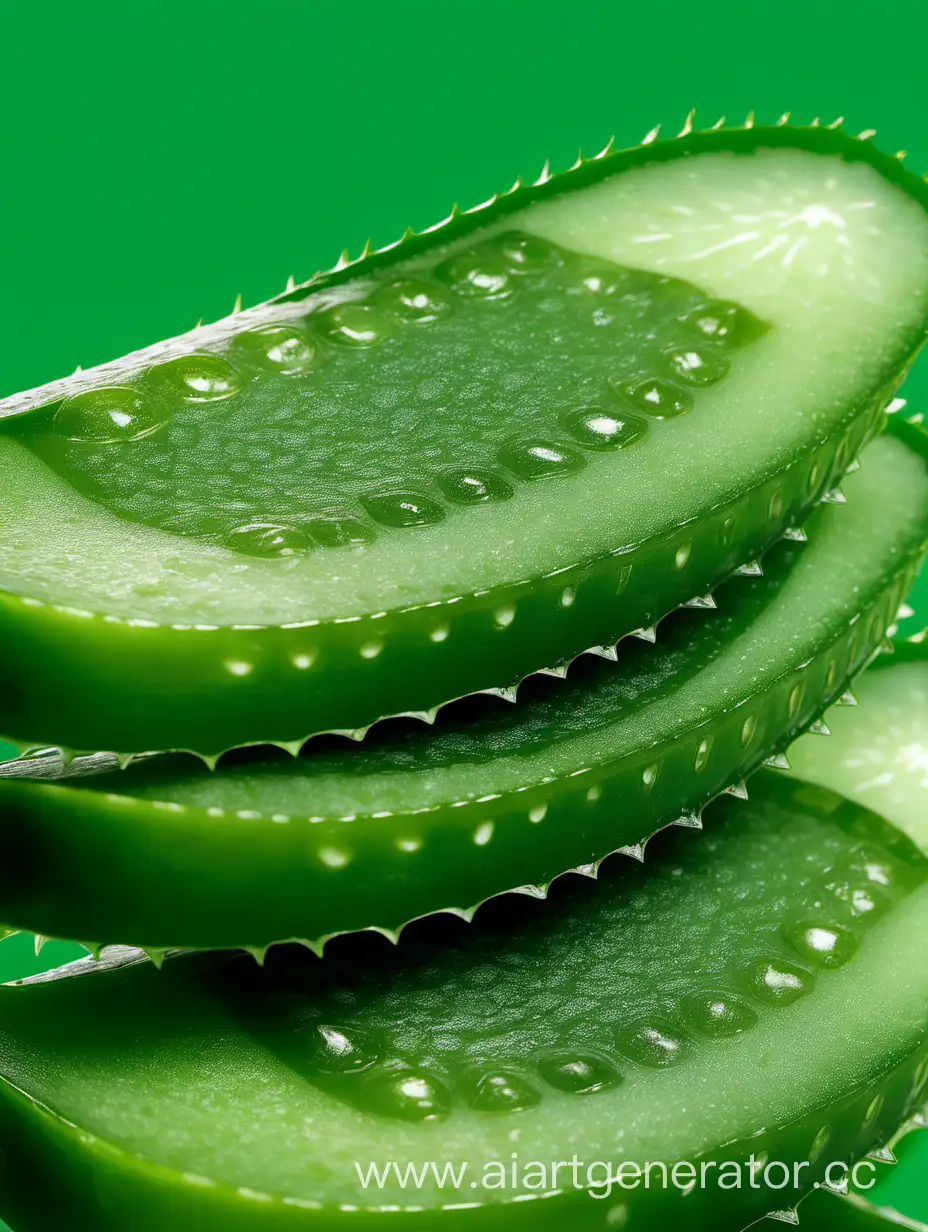 Aloe vera extreme close up 2 slices on green background