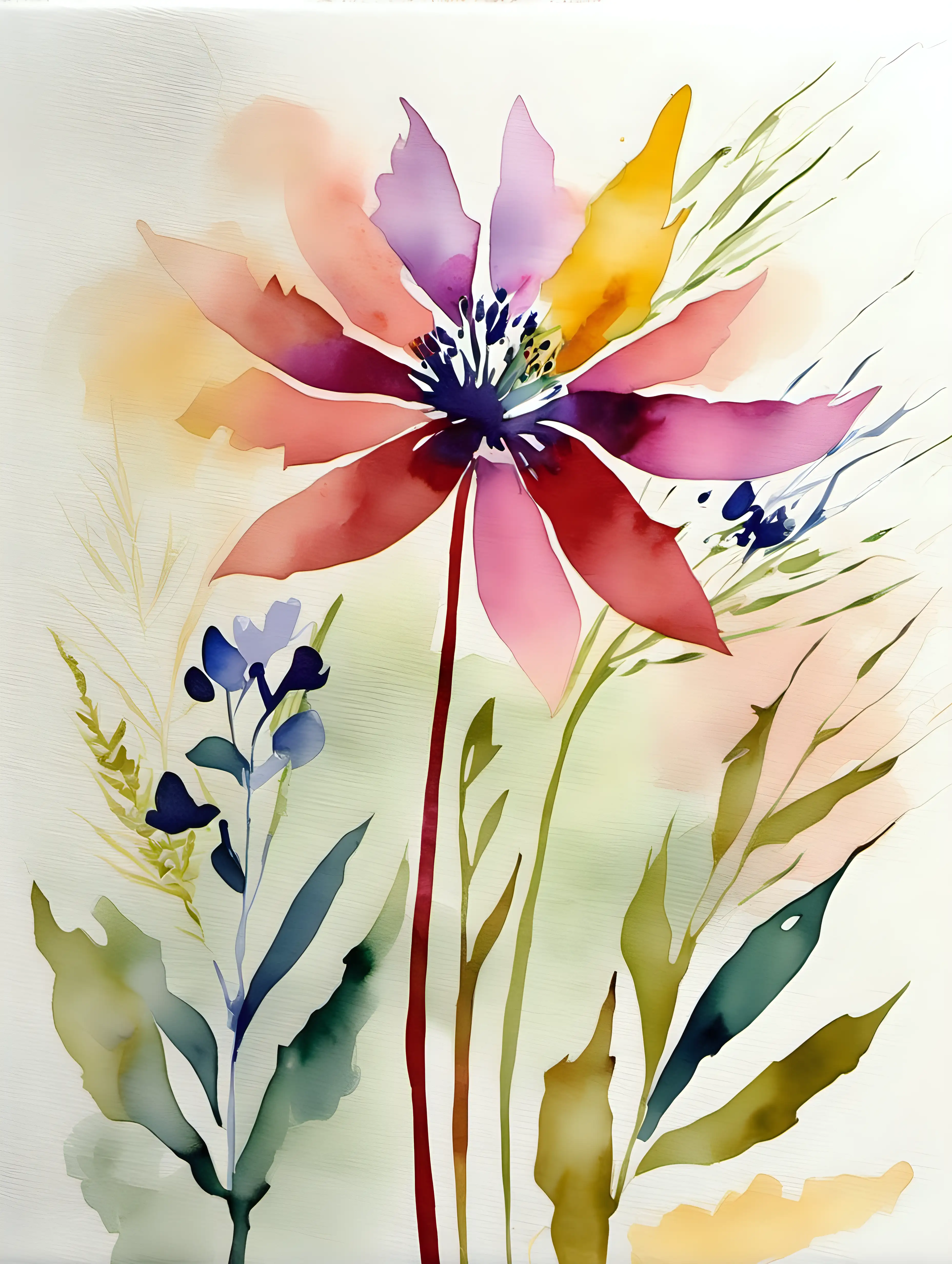 Abstract Floral Watercolor Print Vibrant Wildflower Artwork for Walls