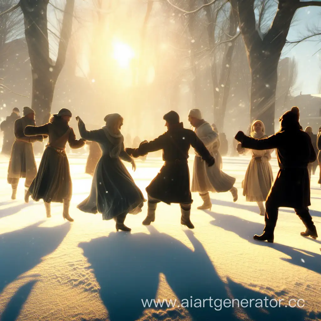 Winter-Legends-Animated-Antiquity-with-People-Dancing-in-Bright-Sunlight