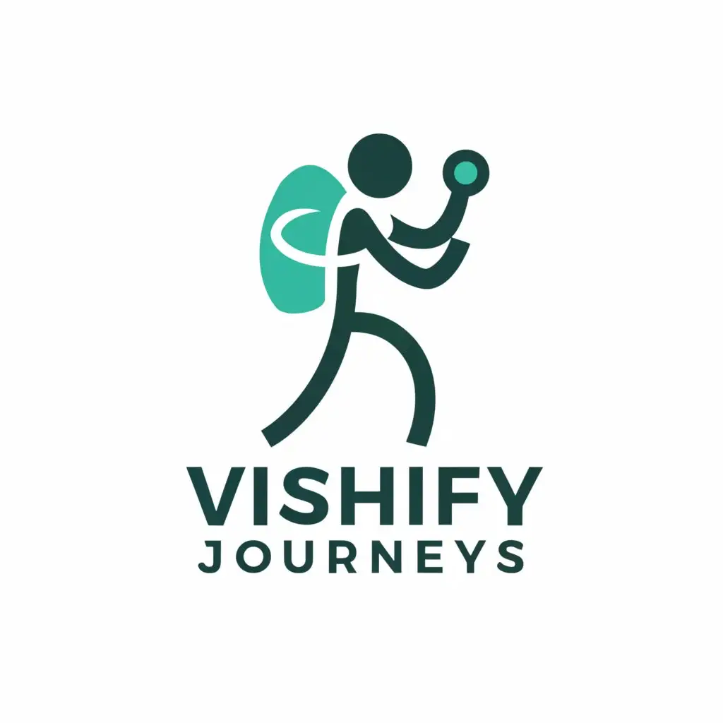 a logo design,with the text 'Vishify Journeys', main symbol:human with bagpack,complex,be used in Travel vlog industry,clear background