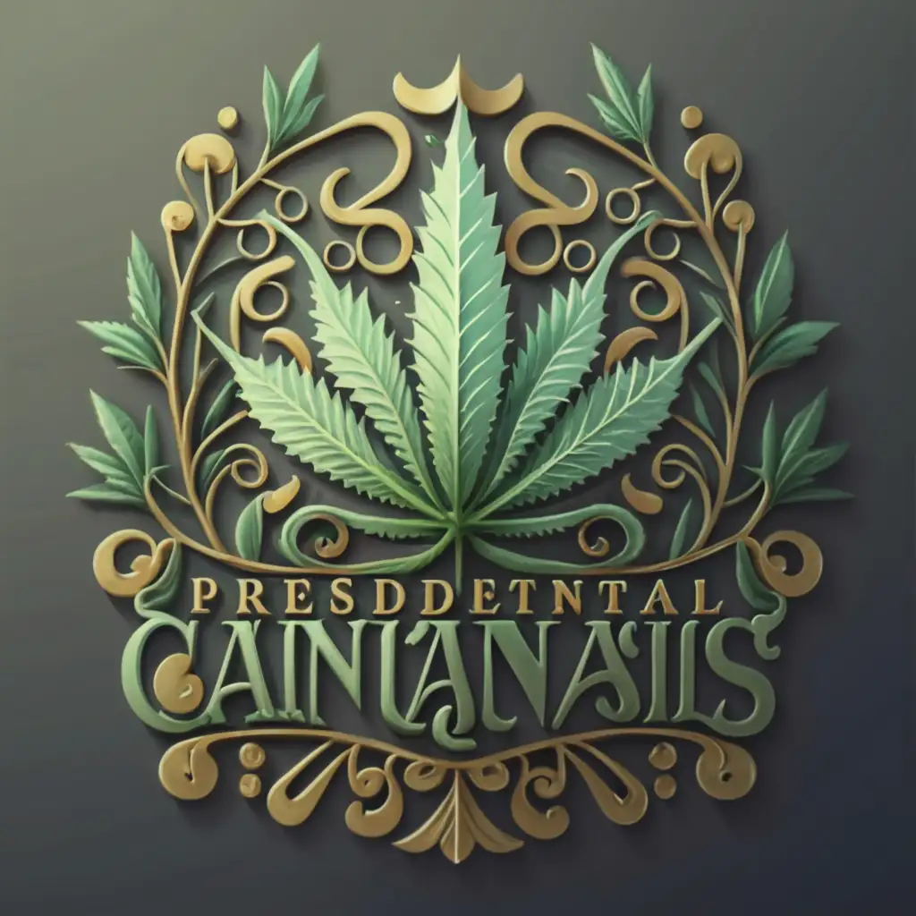 a logo design, with the text 'presidential cannabis', main symbol: cannabis, Moderate, clear background makes the design more professional, much more professional,much more professional,correct spell andmuch more professional