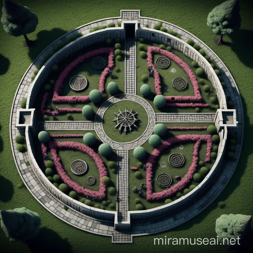 Monster Battle in Circular Arena Surrounded by Cemeteries and Trees with Transitional Walls