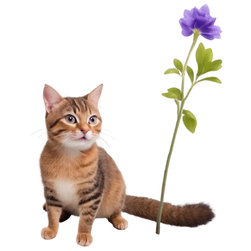 Super-Cute-Cat-with-Violet-Flower-PNG-Adorable-Animal-Moment-Captured-in-HighQuality-Image-Format