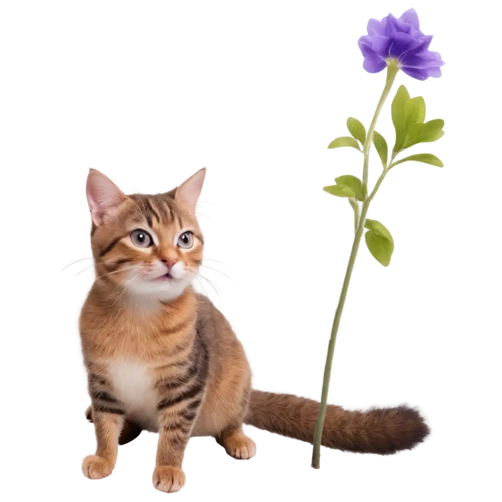 Super cute cat was given a violet flower by squirrel