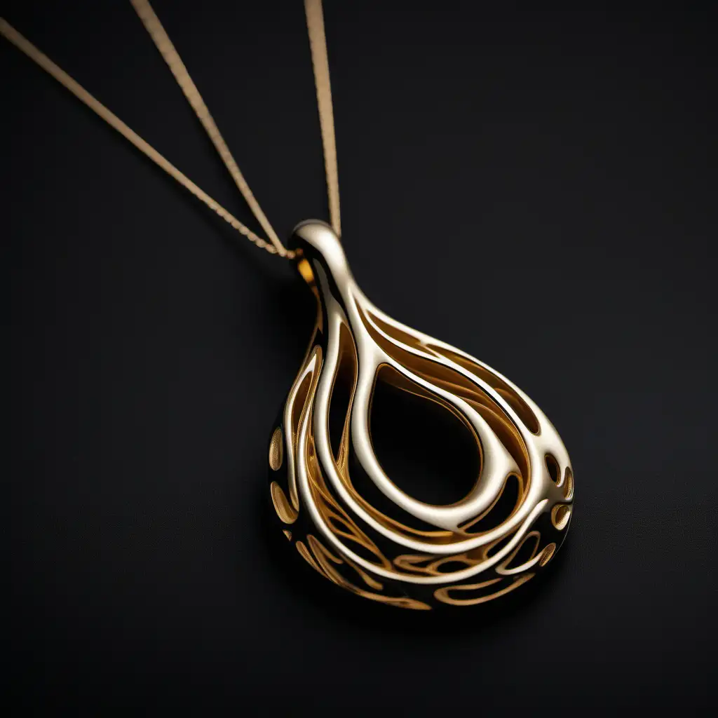 Organic Form Gold Pendant on Elegant Black Background