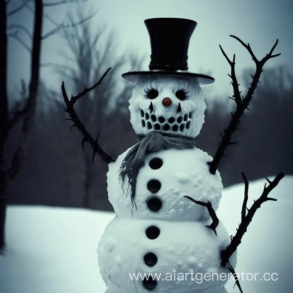 Eerie-Snowman-Standing-Alone-in-Moonlight-Mysterious-Winter-Scene