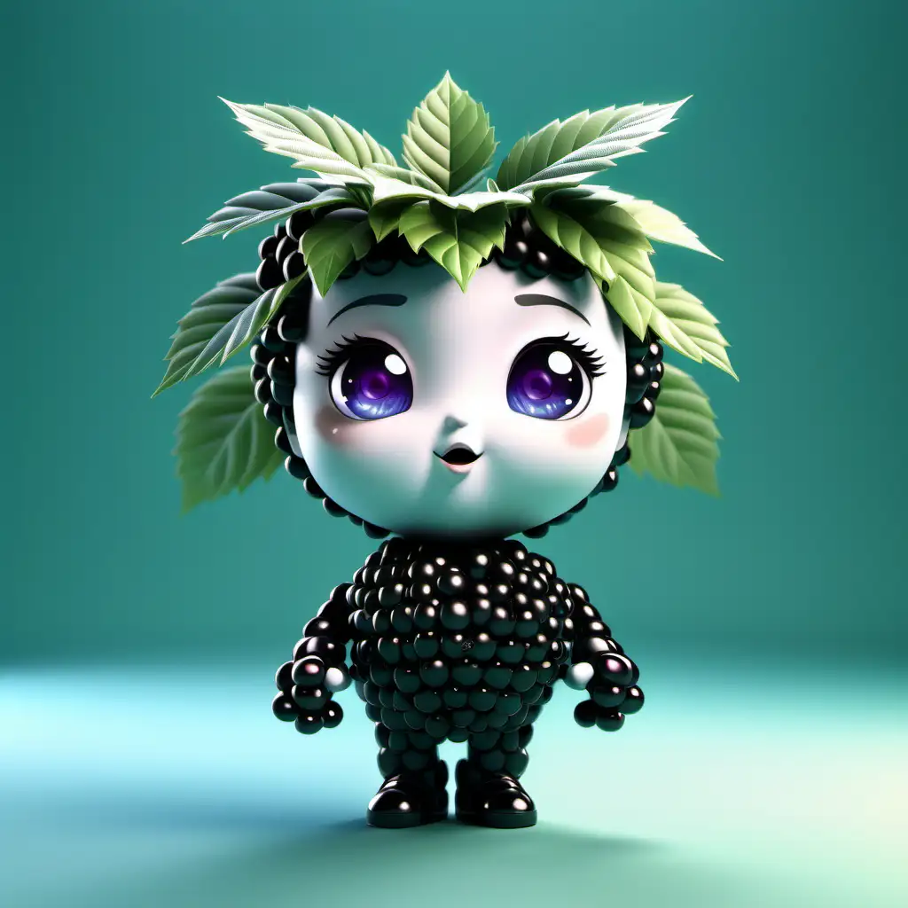 solid blank background, humanoid avatar of a blackberry plant, cute facial features, front view, nature lighting, light and light shade contrast, 3d, c4d, oc rendering, chibi, best quality, 8k,