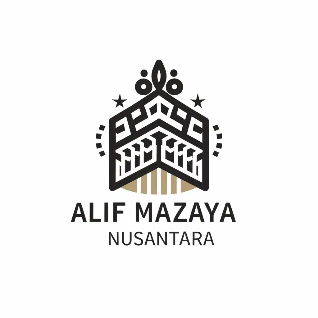 a logo design,with the text "alif mazaya nusantara", main symbol:umrah and Hajj travel,Minimalistic,be used in Religious industry,clear background