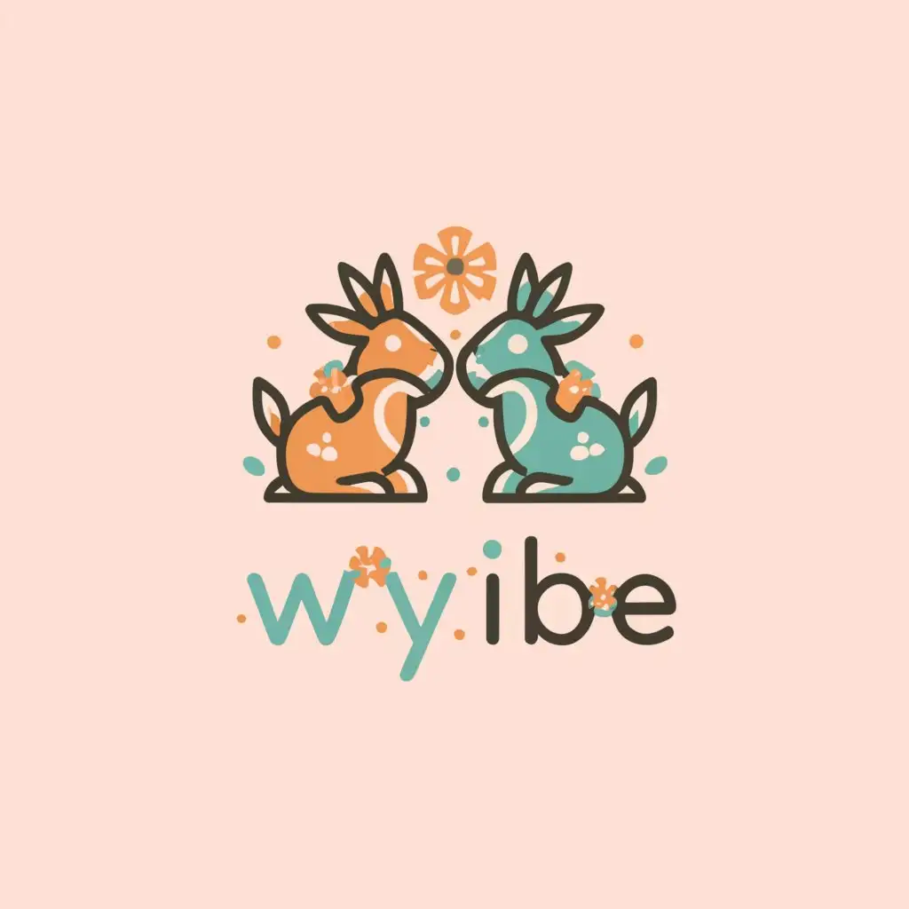 a logo design, with the text 'WyVibe', main symbol: I need a picture of two rabbits that are sweet in the garden and the tone is pastel color, Moderate, to be used in Entertainment industry, with clear background