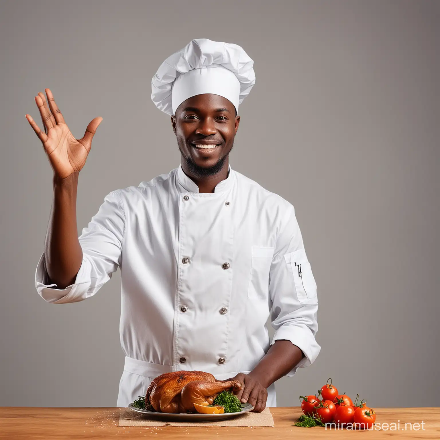 African chef with open stretched hand