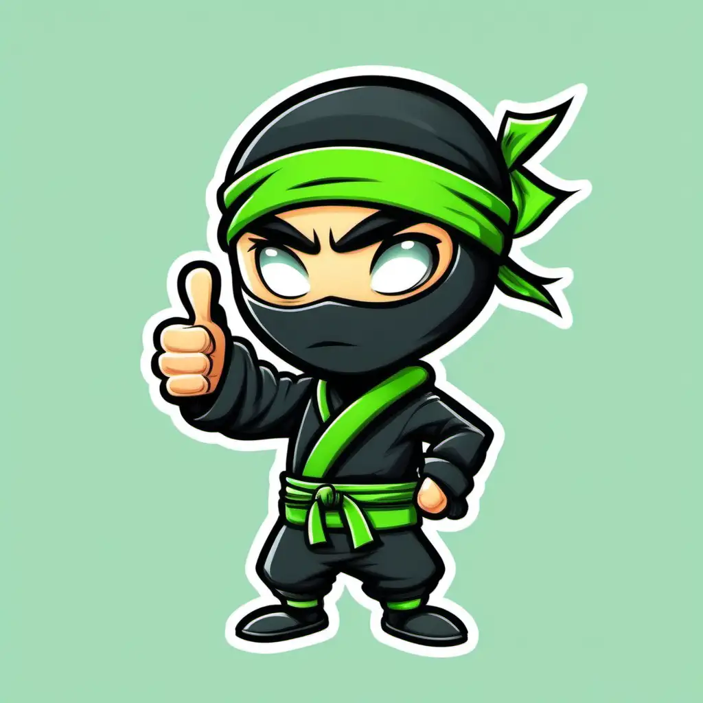 Cheerful Cartoon Ninja in Green Headband Giving Thumbs Up