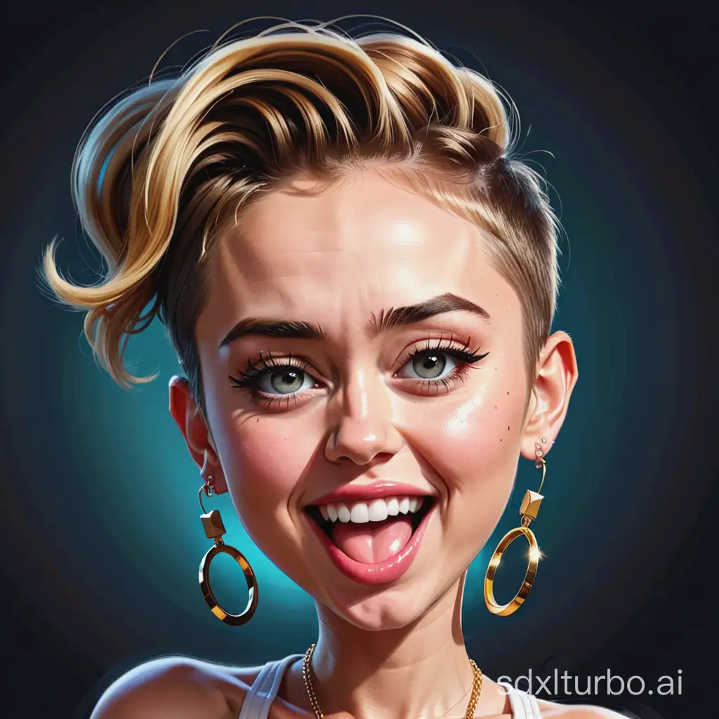 Playful-Caricature-of-Miley-Cyrus-with-Vibrant-Expressions