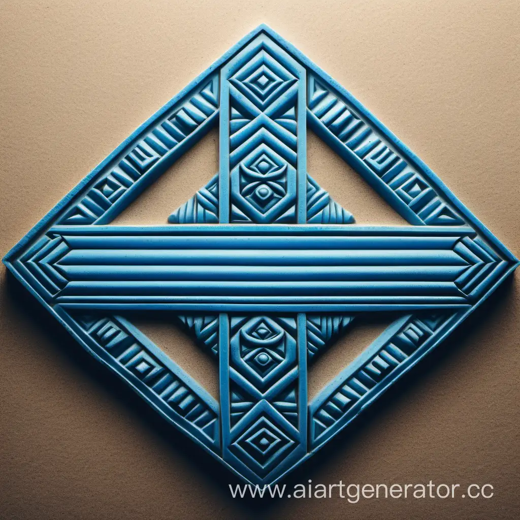 Simple logo of a blue frame border Sumerian relief style,