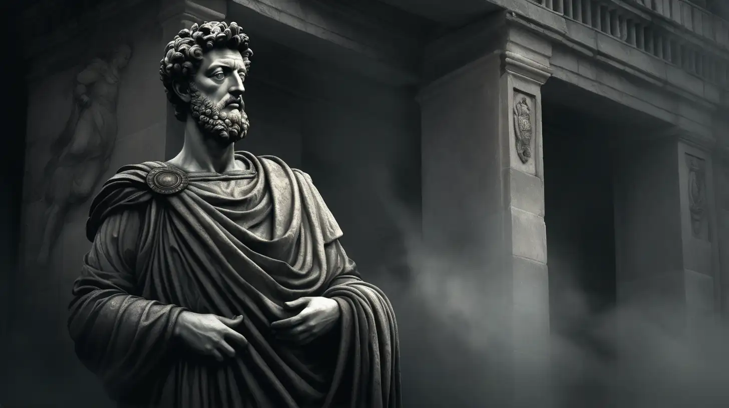 Mysterious Marcus Aurelius Statue in Haunting Palace Shadows
