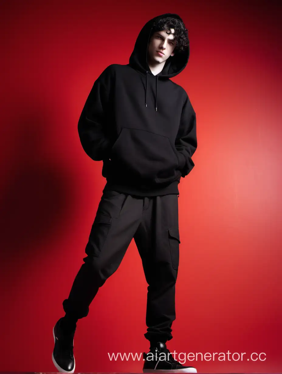 Young-Man-in-Black-Hoodie-and-Jacket-Against-Red-Background