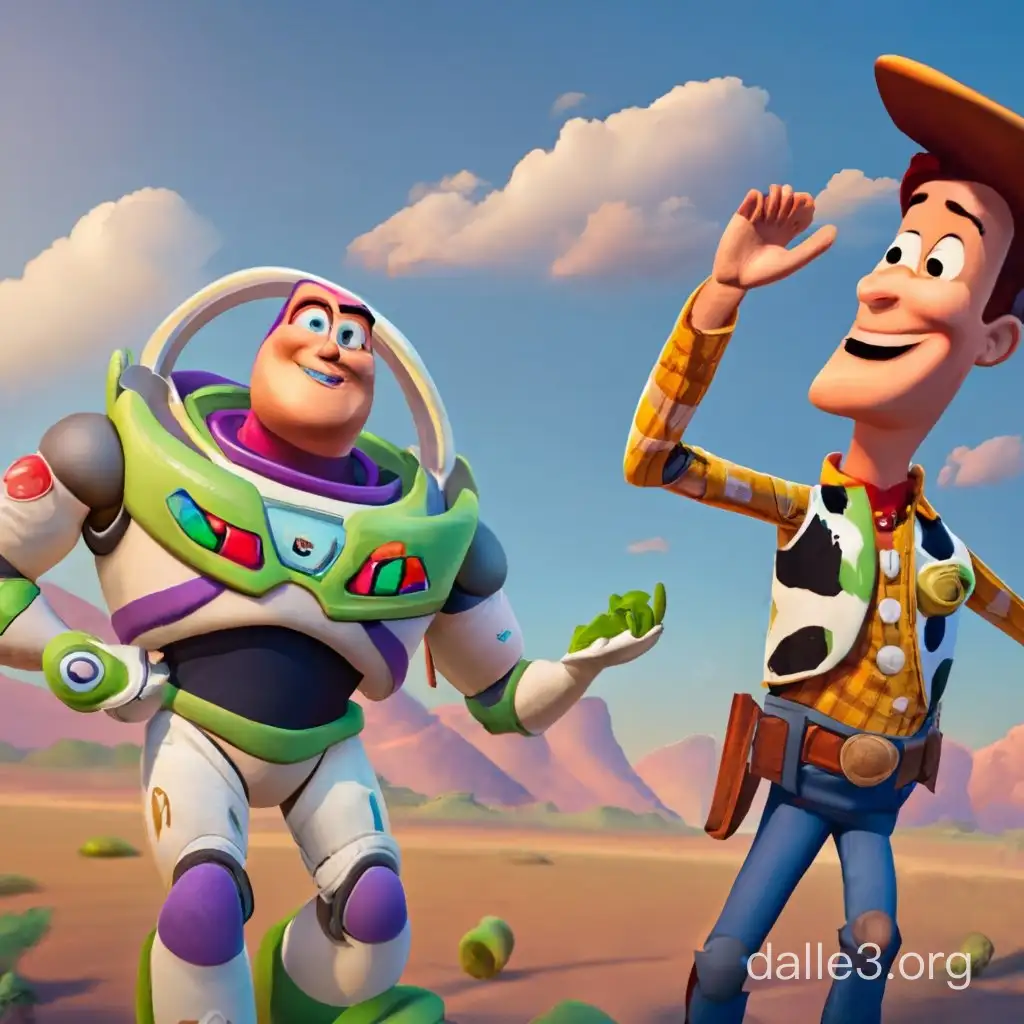 Buzz and woody laughing 