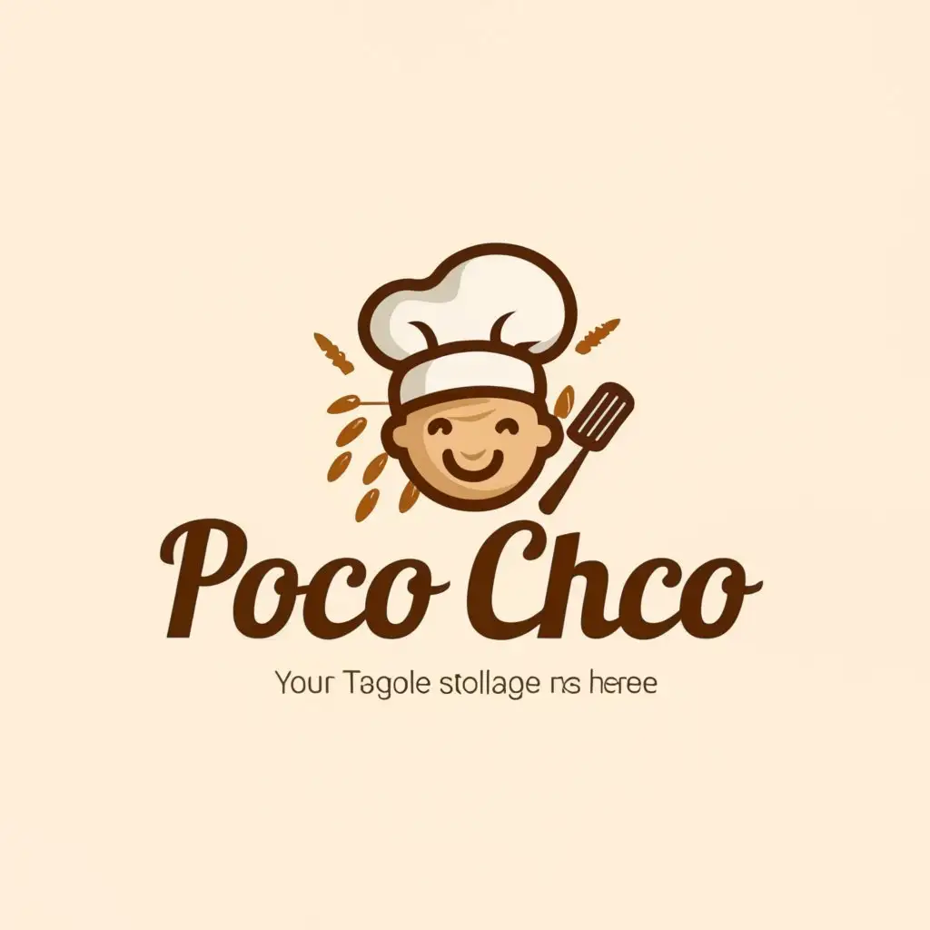 a logo design,with the text "pocochoco", main symbol:chef hat, spoon, wheat grain, fork,complex,be used in Restaurant industry,clear background